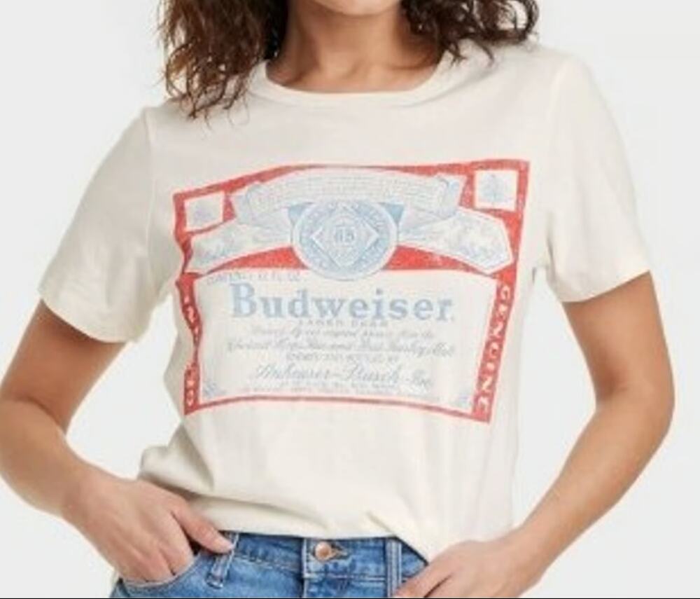 Hybrid Apparel Budweiser Boxy Cropped Y2K Graphic T-Shirt L Short Sleeve NWT